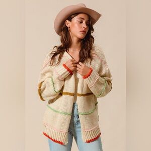 SO ME Loose Fit Multi Stripe Open Front Cardigan🆕